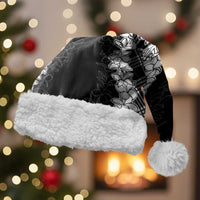Hawaii Aloha Plumeria Lei Black Palaka Christmas Santa Hat LT7 With Fur Black - Polynesian Pride