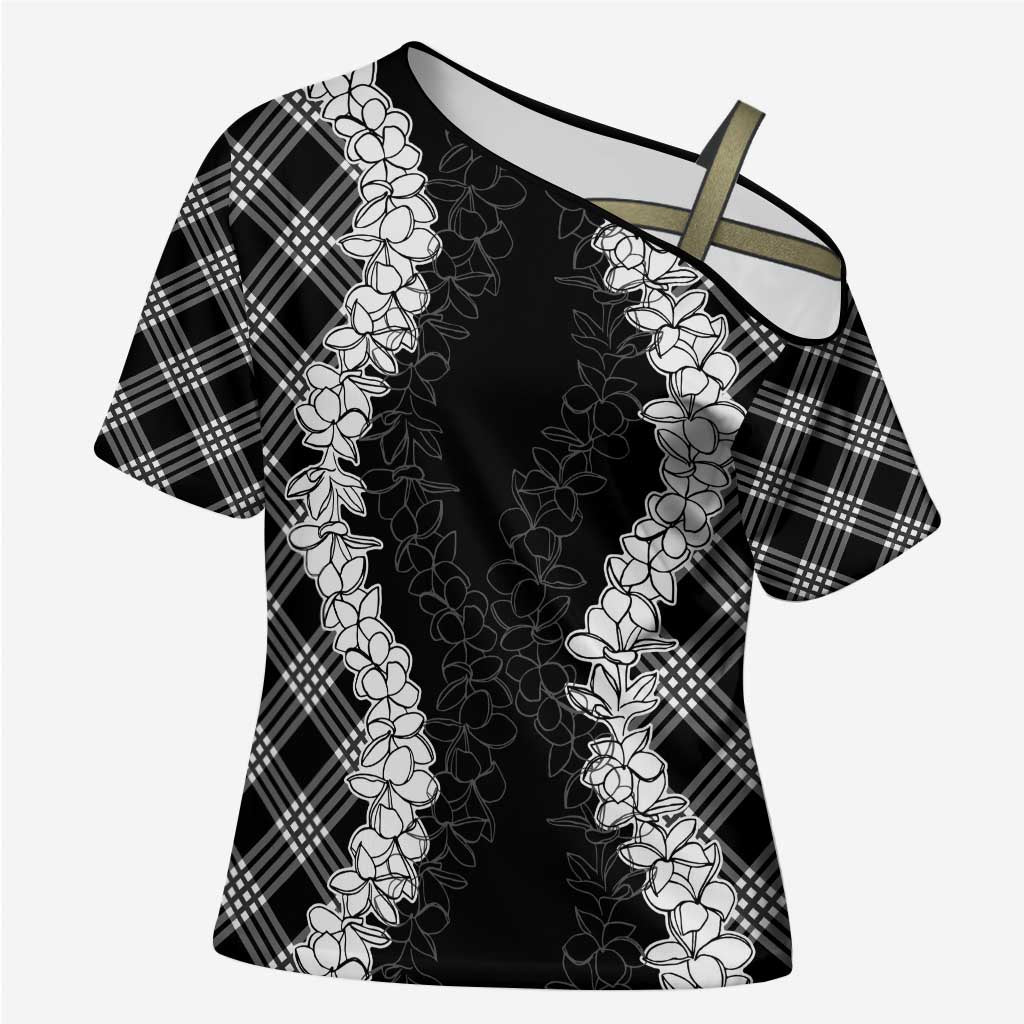 Hawaii Aloha Plumeria Lei Black Palaka Cross Shoulder Shirt LT7 Female Black - Polynesian Pride