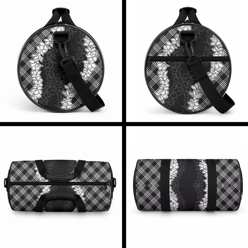 Hawaii Aloha Plumeria Lei Black Palaka Duffle Bag