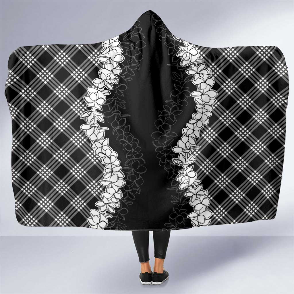 Hawaii Aloha Plumeria Lei Black Palaka Hooded Blanket LT7 One Size Black - Polynesian Pride
