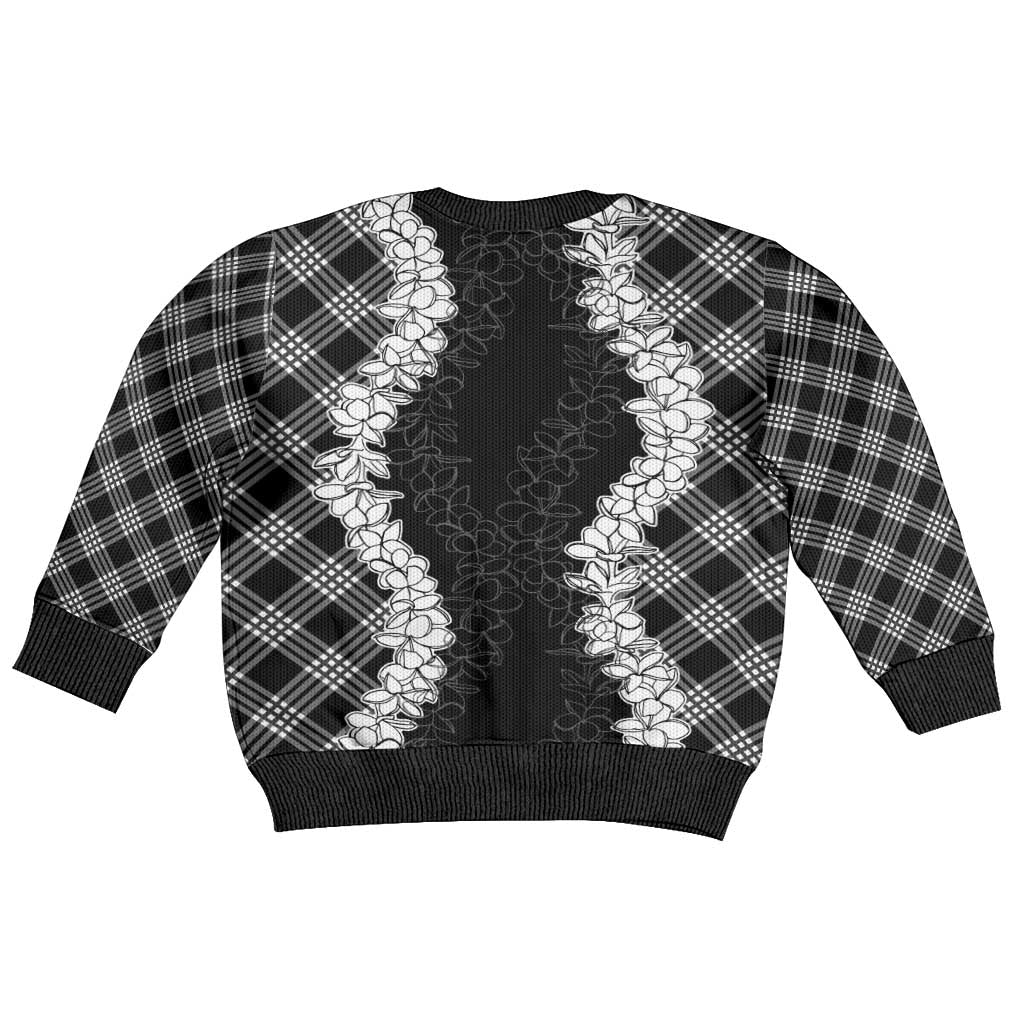 Hawaii Aloha Plumeria Lei Black Palaka Kid Ugly Christmas Sweater LT7 - Polynesian Pride