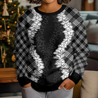 Hawaii Aloha Plumeria Lei Black Palaka Kid Ugly Christmas Sweater LT7 - Polynesian Pride