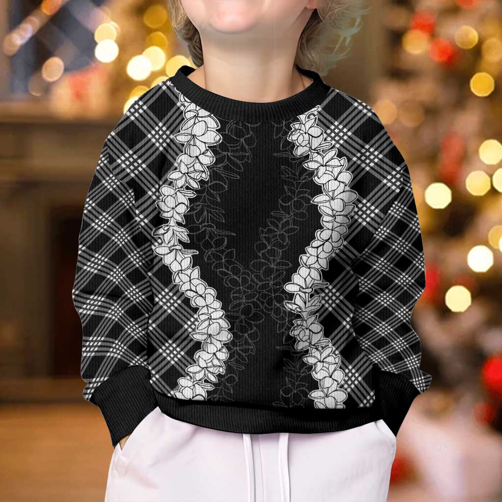 Hawaii Aloha Plumeria Lei Black Palaka Kid Ugly Christmas Sweater LT7 - Polynesian Pride