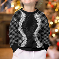 Hawaii Aloha Plumeria Lei Black Palaka Kid Ugly Christmas Sweater LT7 - Polynesian Pride