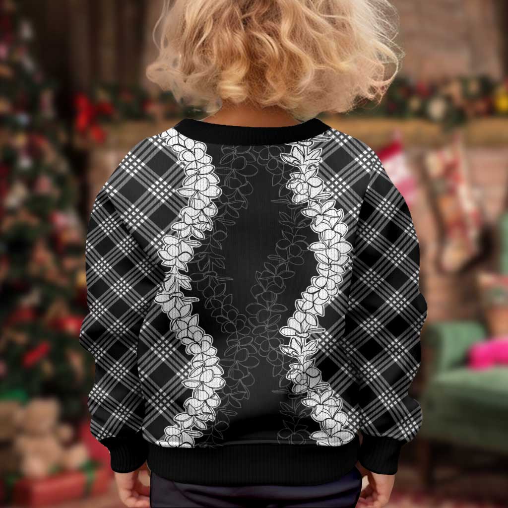 Hawaii Aloha Plumeria Lei Black Palaka Kid Ugly Christmas Sweater LT7 - Polynesian Pride