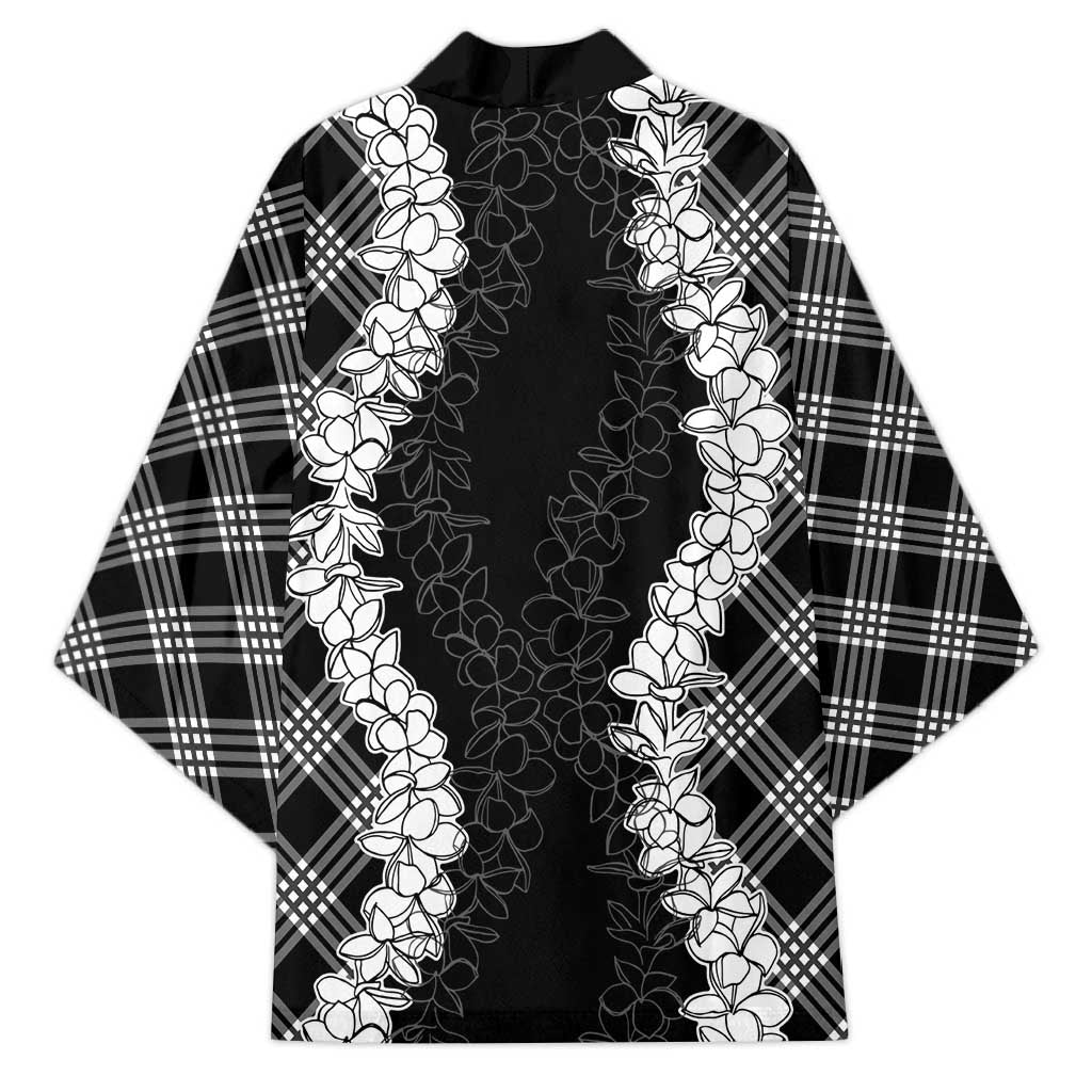 Hawaii Aloha Plumeria Lei Black Palaka Kimono LT7 - Polynesian Pride