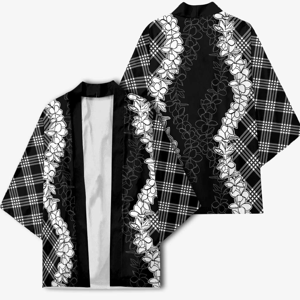 Hawaii Aloha Plumeria Lei Black Palaka Kimono LT7 - Polynesian Pride