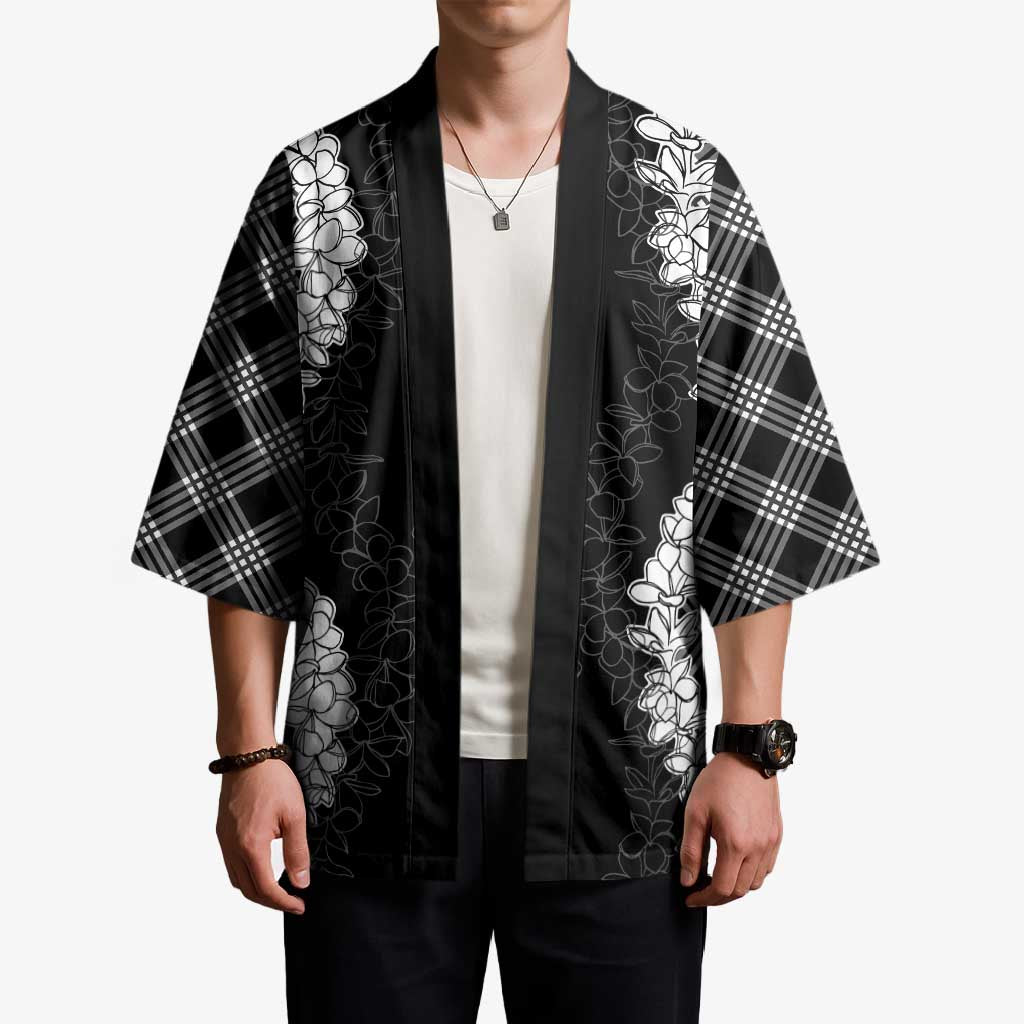 Hawaii Aloha Plumeria Lei Black Palaka Kimono LT7 - Polynesian Pride