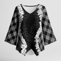 Hawaii Aloha Plumeria Lei Black Palaka Kimono Sleeve Blouse LT7 Female Black - Polynesian Pride