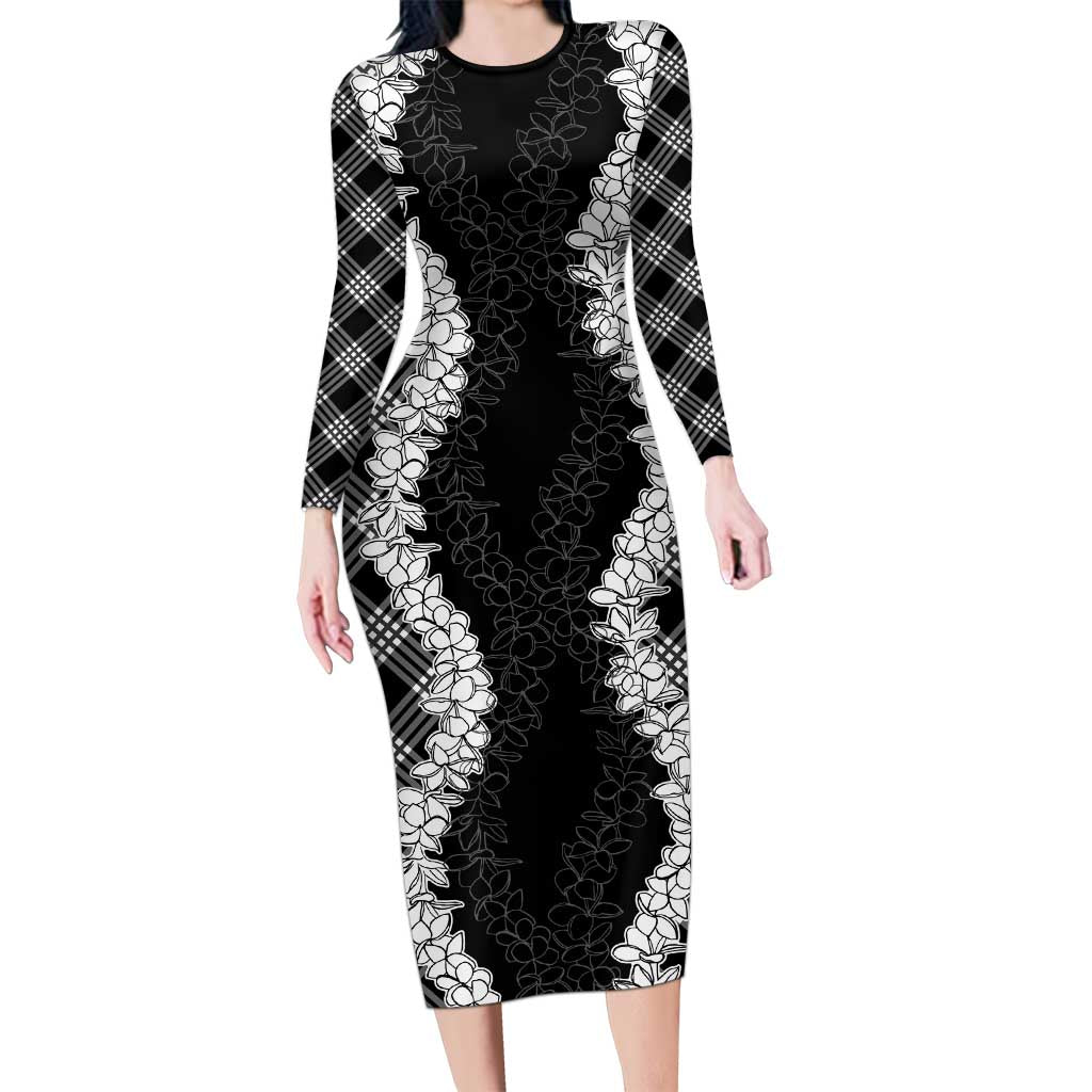 Hawaii Aloha Plumeria Lei Black Palaka Long Sleeve Bodycon Dress LT7 Long Dress Black - Polynesian Pride