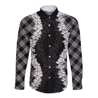 Hawaii Aloha Plumeria Lei Black Palaka Long Sleeve Button Shirt LT7 Unisex Black - Polynesian Pride