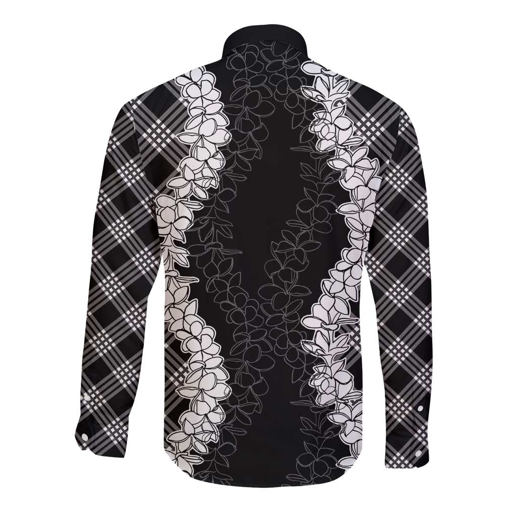 Hawaii Aloha Plumeria Lei Black Palaka Long Sleeve Button Shirt LT7 - Polynesian Pride