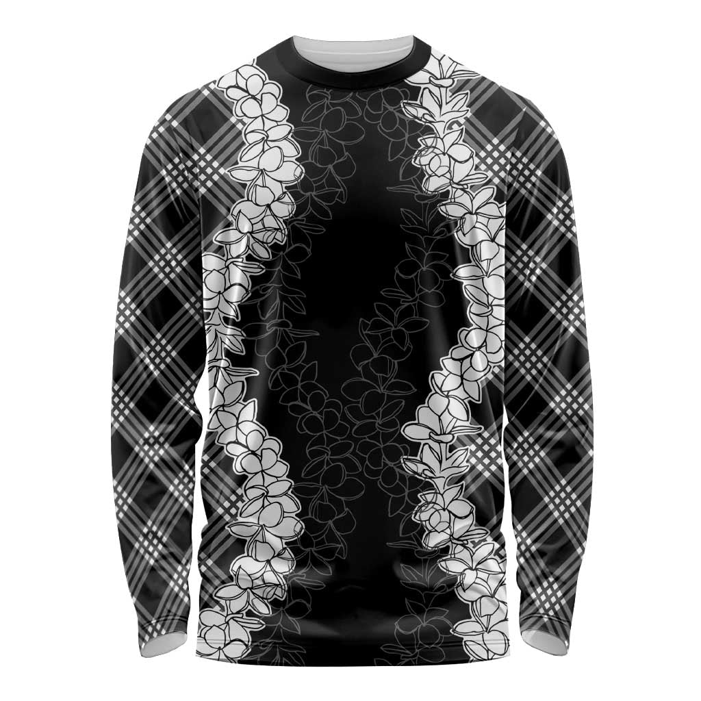 Hawaii Aloha Plumeria Lei Black Palaka Long Sleeve Shirt LT7 Unisex Black - Polynesian Pride