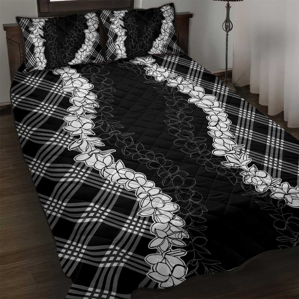 Hawaii Aloha Plumeria Lei Black Palaka Quilt Bed Set LT7 Black - Polynesian Pride