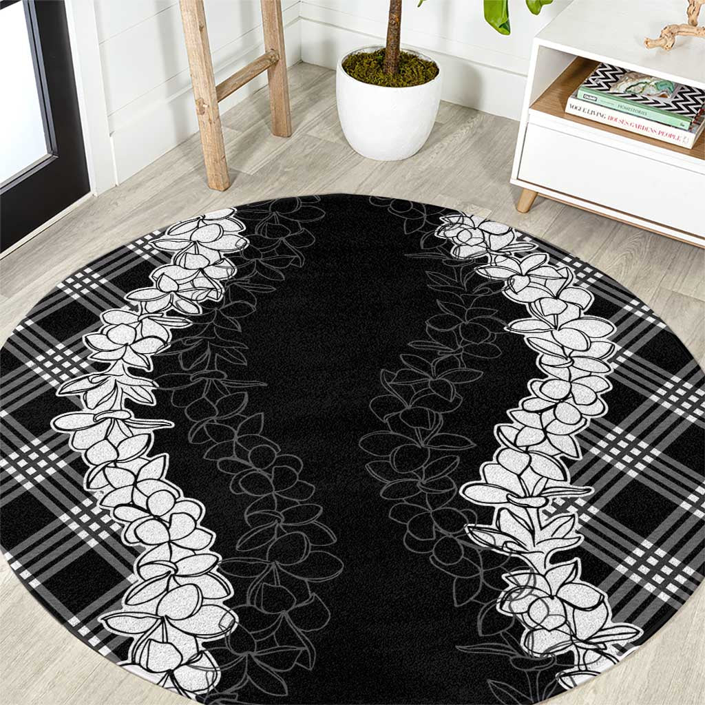 Hawaii Aloha Plumeria Lei Black Palaka Round Carpet LT7 Black - Polynesian Pride