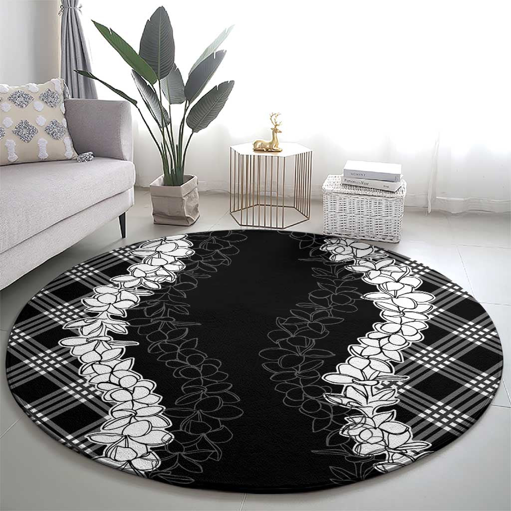 Hawaii Aloha Plumeria Lei Black Palaka Round Carpet LT7 - Polynesian Pride