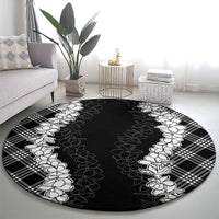 Hawaii Aloha Plumeria Lei Black Palaka Round Carpet LT7 - Polynesian Pride
