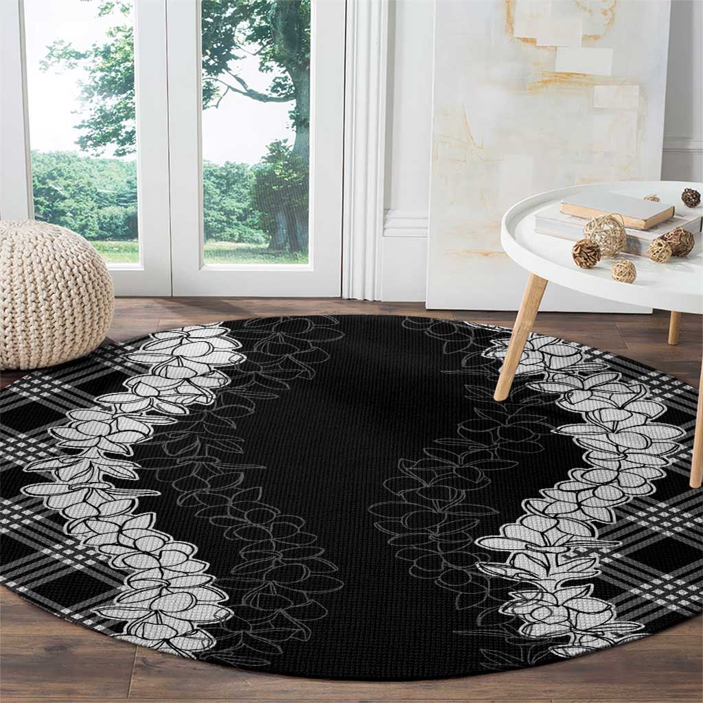 Hawaii Aloha Plumeria Lei Black Palaka Round Carpet LT7 - Polynesian Pride