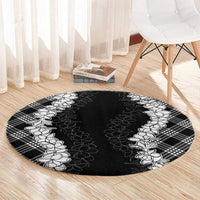 Hawaii Aloha Plumeria Lei Black Palaka Round Carpet LT7 - Polynesian Pride