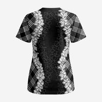 Hawaii Aloha Plumeria Lei Black Palaka Scrub Top LT7 - Polynesian Pride