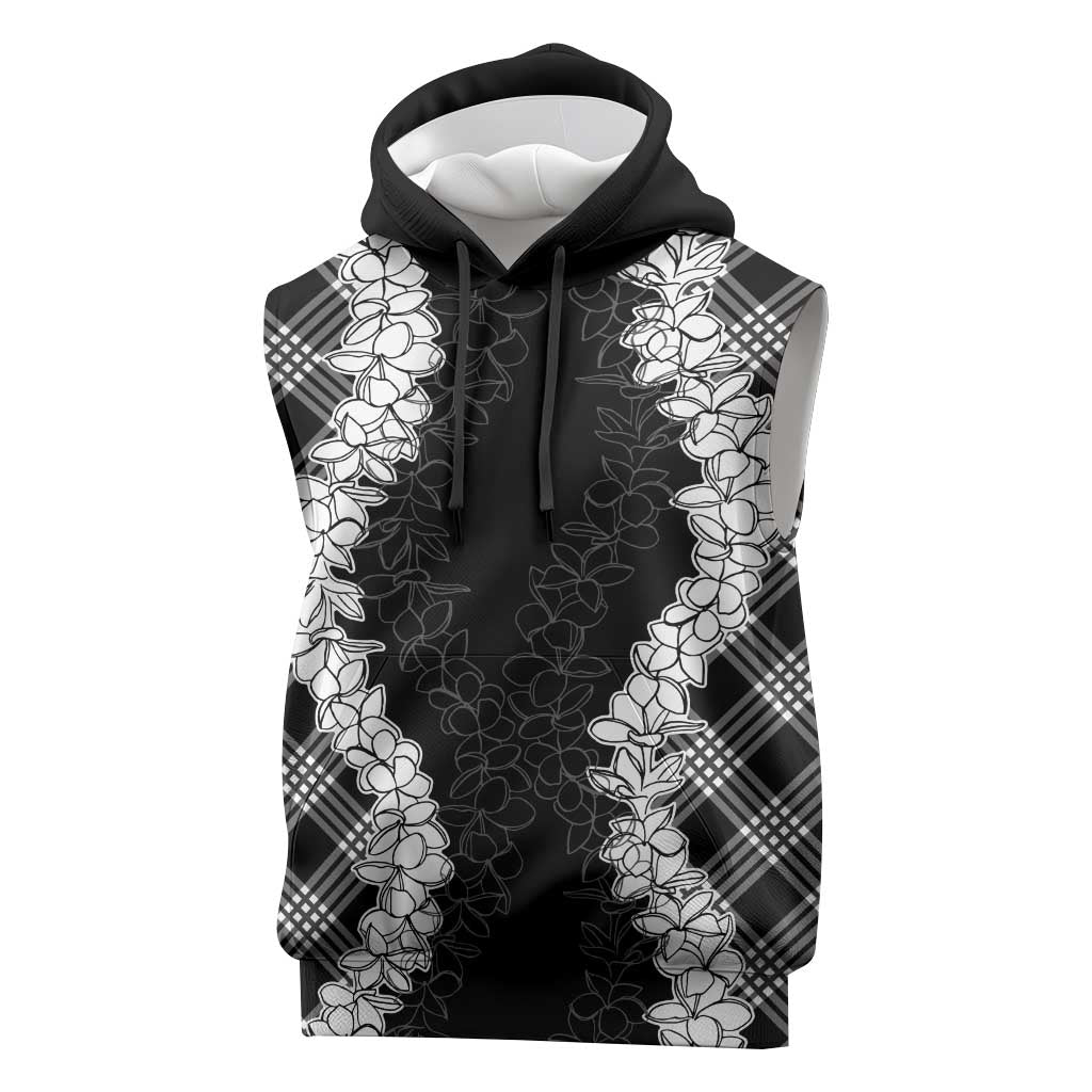 Hawaii Aloha Plumeria Lei Black Palaka Sleeveless Hoodie LT7 Black - Polynesian Pride