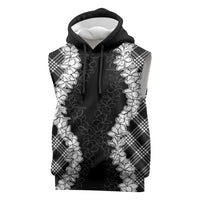 Hawaii Aloha Plumeria Lei Black Palaka Sleeveless Hoodie LT7 Black - Polynesian Pride
