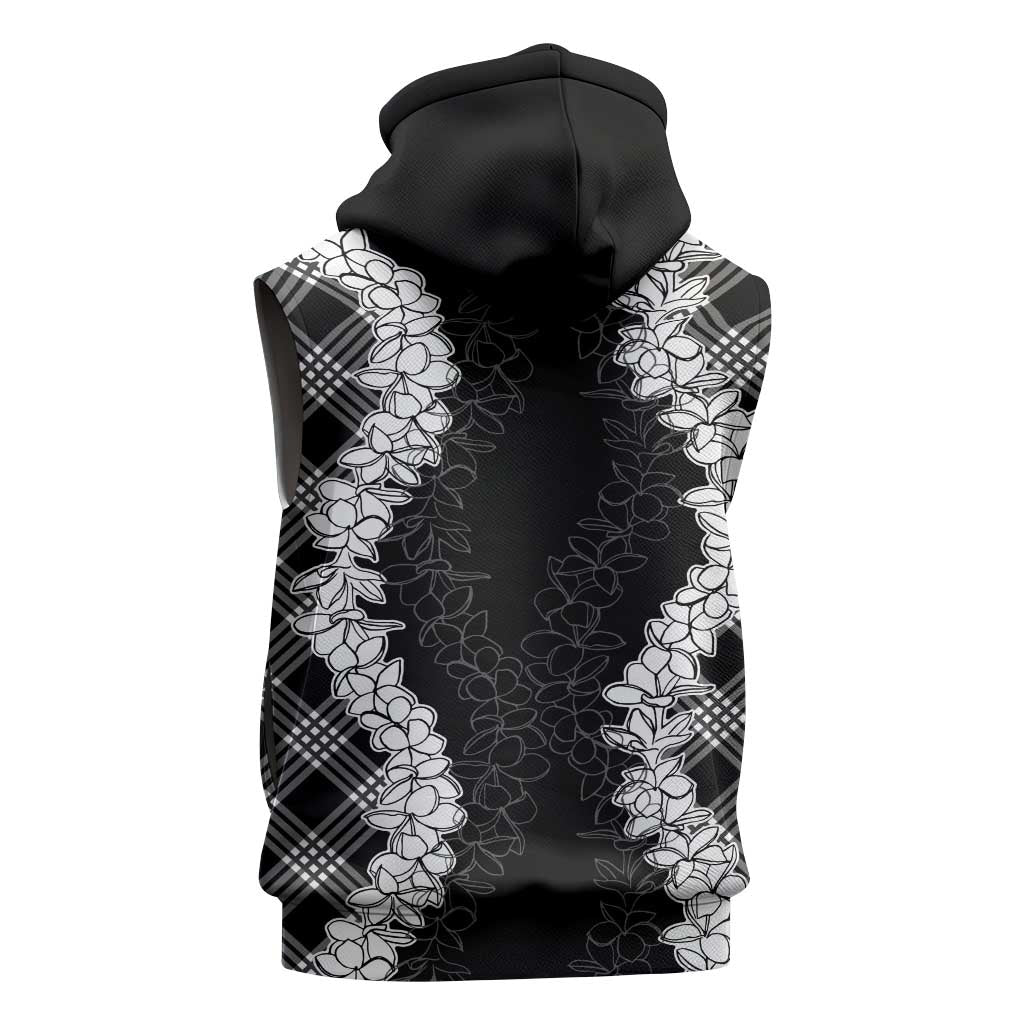 Hawaii Aloha Plumeria Lei Black Palaka Sleeveless Hoodie LT7 - Polynesian Pride