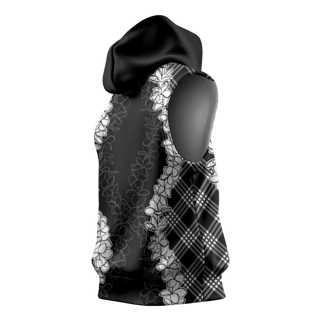 Hawaii Aloha Plumeria Lei Black Palaka Sleeveless Hoodie LT7 - Polynesian Pride