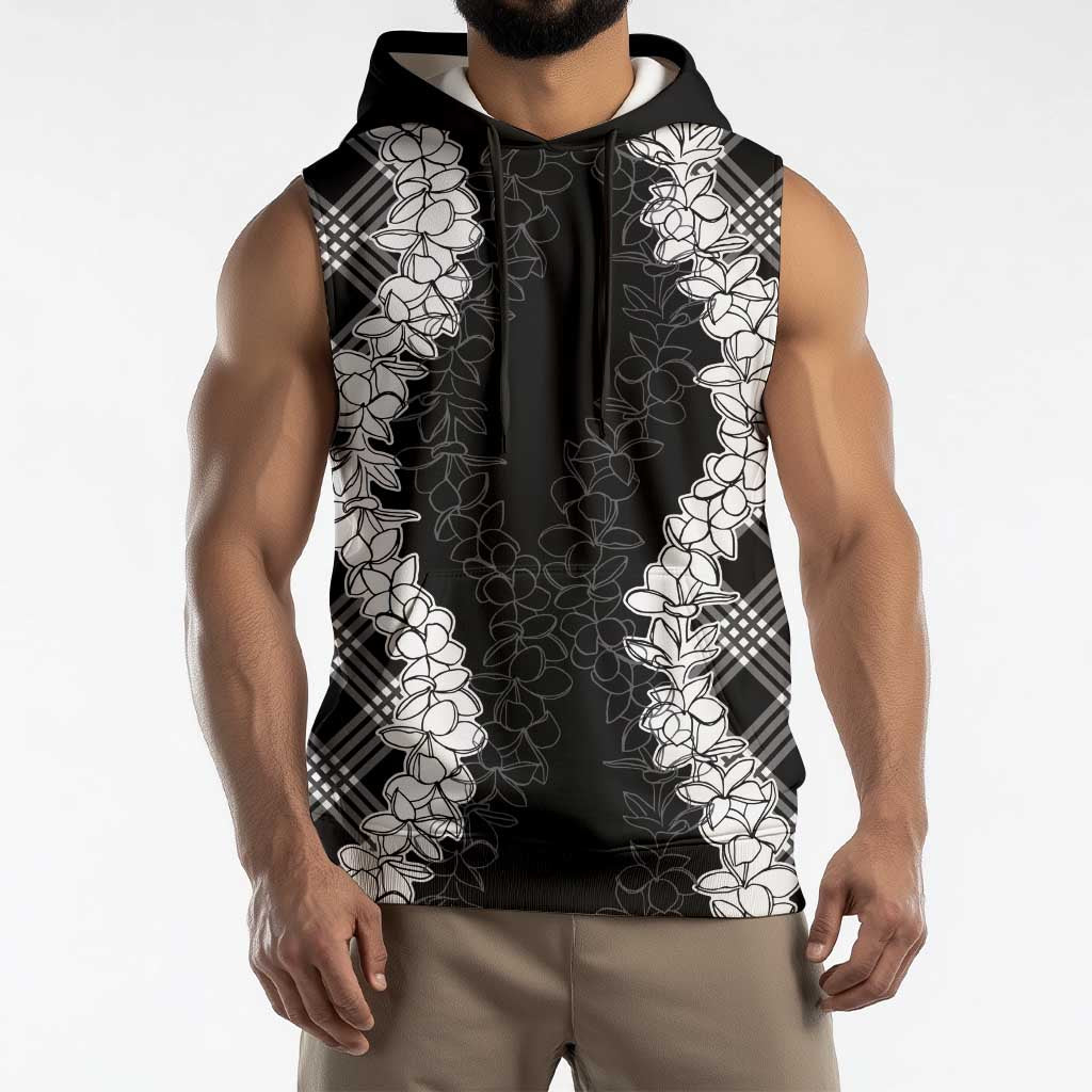 Hawaii Aloha Plumeria Lei Black Palaka Sleeveless Hoodie LT7 - Polynesian Pride