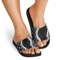 Hawaii Aloha Plumeria Lei Black Palaka Slide Sandals LT7 - Polynesian Pride