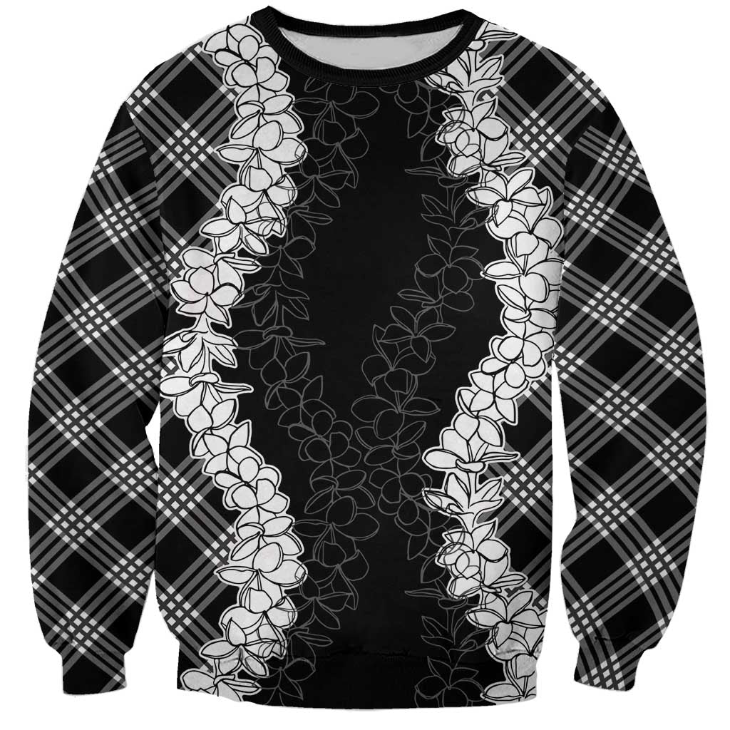 Hawaii Aloha Plumeria Lei Black Palaka Sweatshirt LT7 Unisex Black - Polynesian Pride
