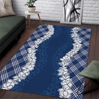 Hawaii Aloha Plumeria Lei Navy Palaka Area Rug LT7 Navy Blue - Polynesian Pride