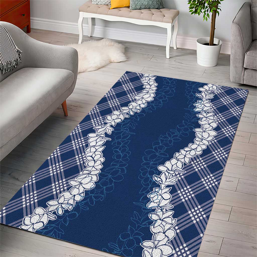 Hawaii Aloha Plumeria Lei Navy Palaka Area Rug LT7 - Polynesian Pride