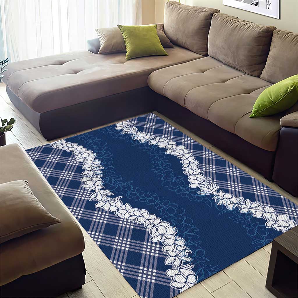 Hawaii Aloha Plumeria Lei Navy Palaka Area Rug LT7 - Polynesian Pride