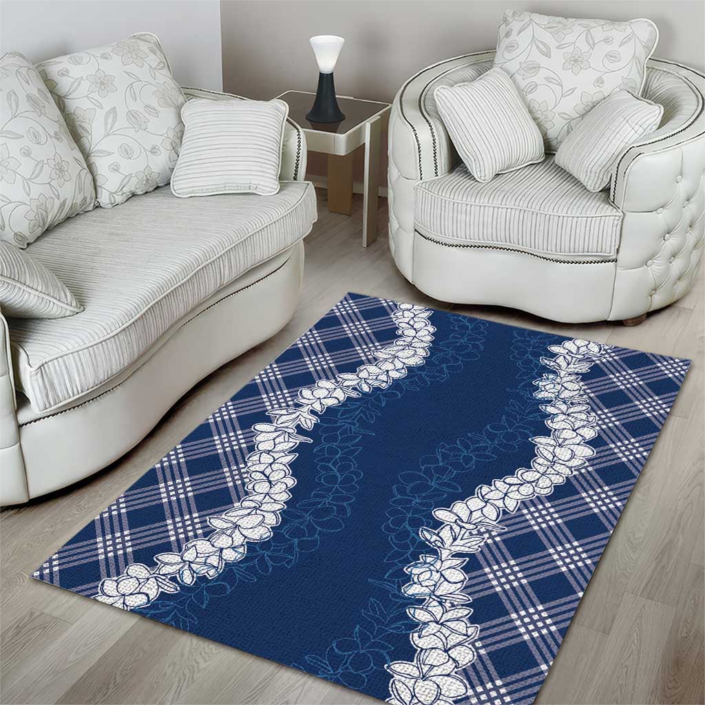Hawaii Aloha Plumeria Lei Navy Palaka Area Rug LT7 - Polynesian Pride