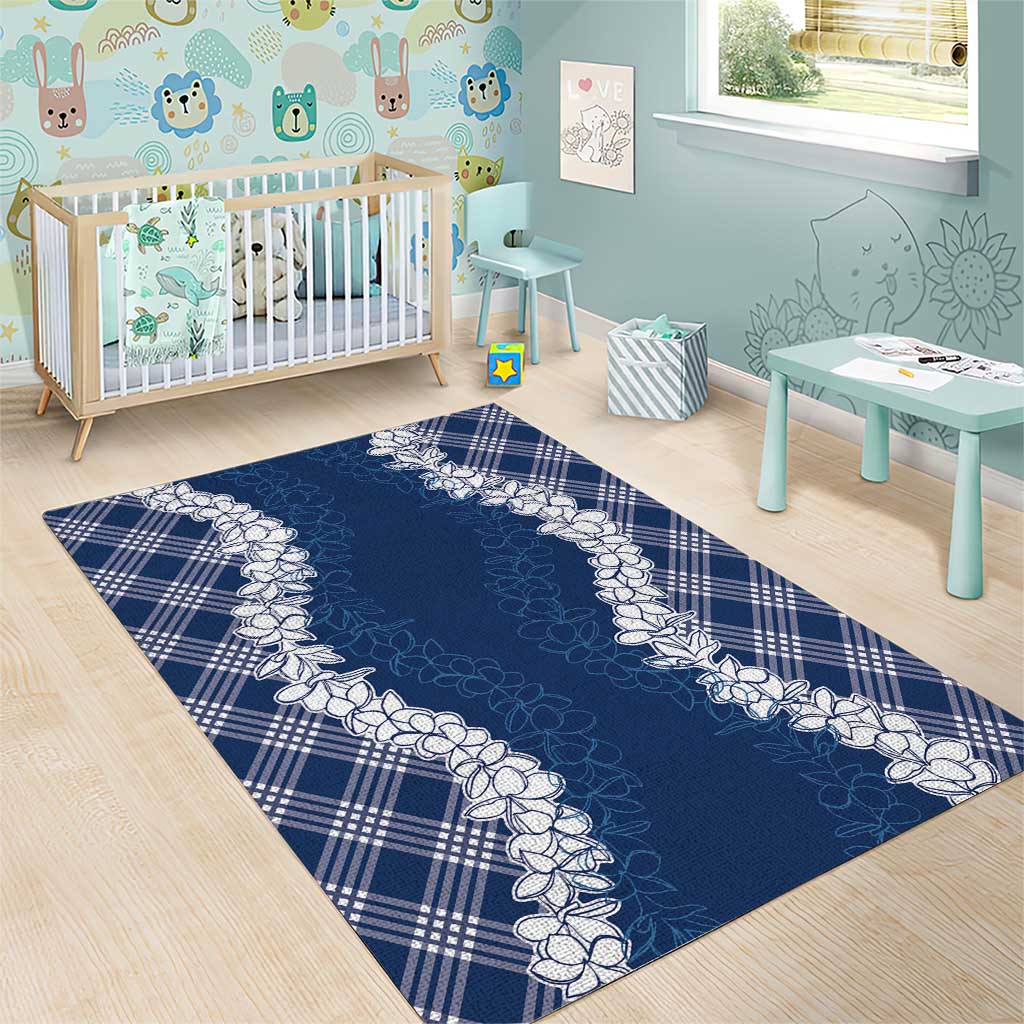 Hawaii Aloha Plumeria Lei Navy Palaka Area Rug LT7 - Polynesian Pride