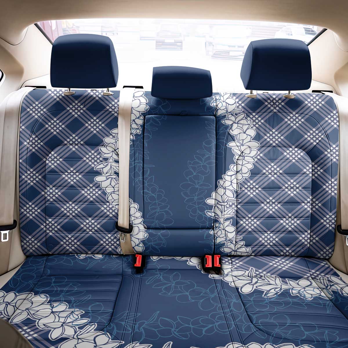 Hawaii Aloha Plumeria Lei Navy Palaka Back Car Seat Cover LT7 - Polynesian Pride