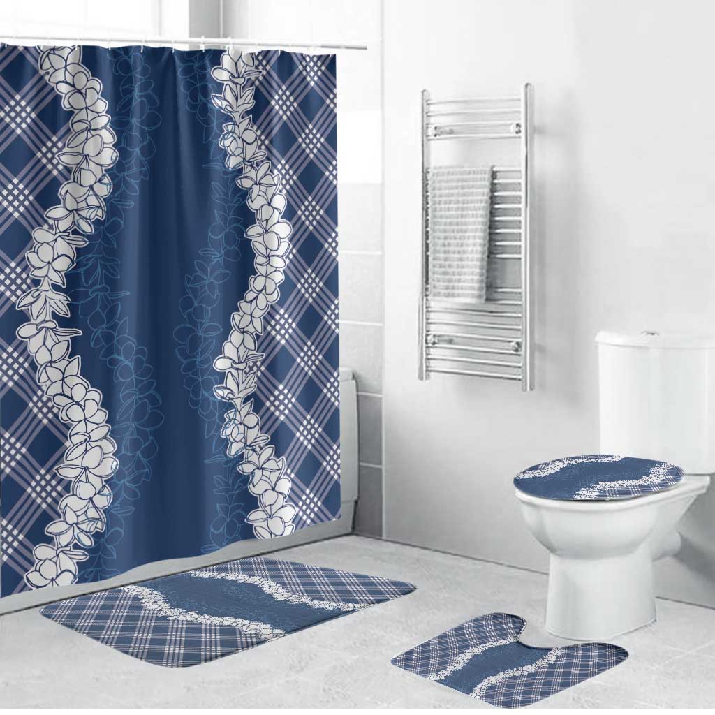 Hawaii Aloha Plumeria Lei Navy Palaka Bathroom Set LT7 Bathroom Set (4 pcs) Navy Blue - Polynesian Pride
