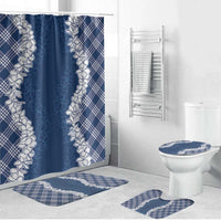 Hawaii Aloha Plumeria Lei Navy Palaka Bathroom Set LT7 Bathroom Set (4 pcs) Navy Blue - Polynesian Pride