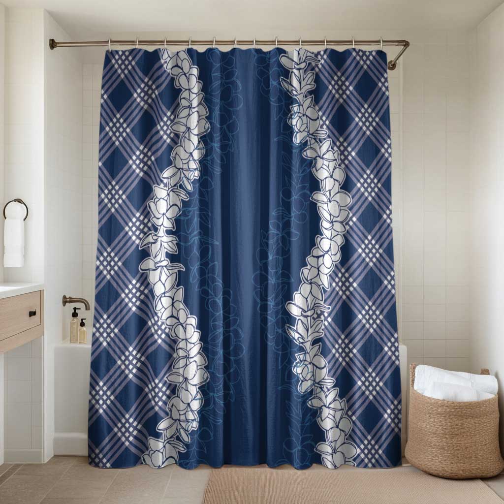 Hawaii Aloha Plumeria Lei Navy Palaka Bathroom Set LT7 Shower Curtain Only Navy Blue - Polynesian Pride