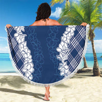 Hawaii Aloha Plumeria Lei Navy Palaka Beach Blanket LT7 - Polynesian Pride