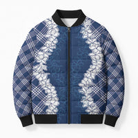Hawaii Aloha Plumeria Lei Navy Palaka Bomber Puffer Jacket LT7 Unisex Navy Blue - Polynesian Pride