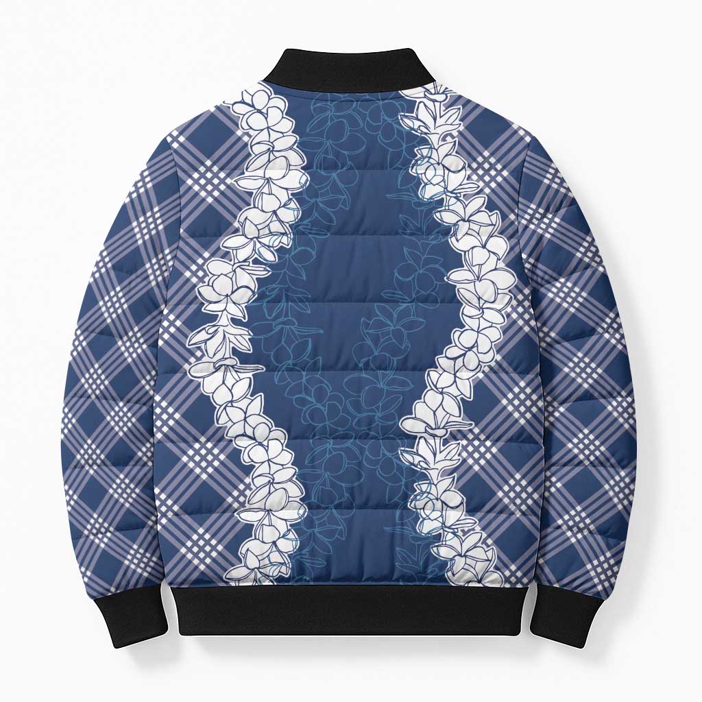 Hawaii Aloha Plumeria Lei Navy Palaka Bomber Puffer Jacket LT7 - Polynesian Pride