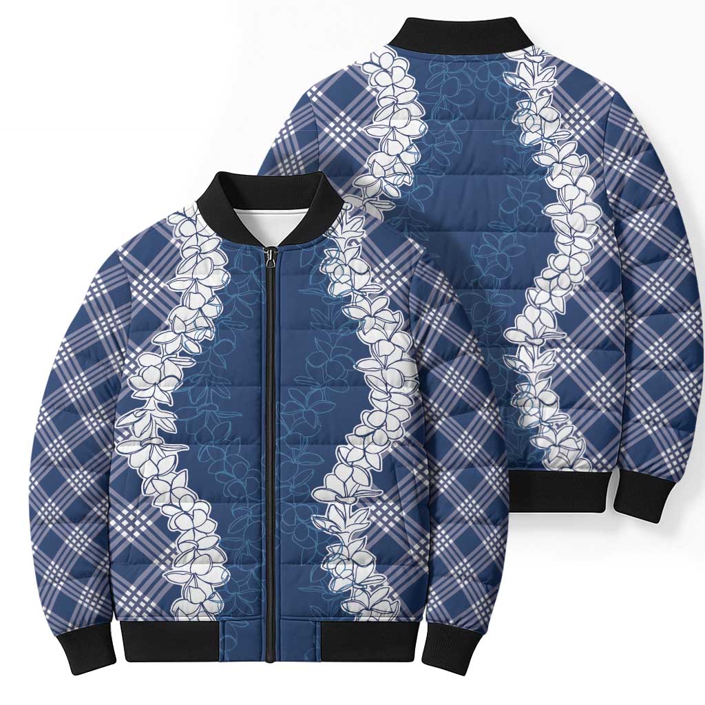 Hawaii Aloha Plumeria Lei Navy Palaka Bomber Puffer Jacket LT7 - Polynesian Pride