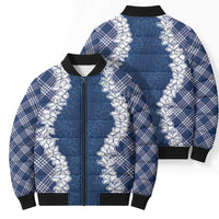 Hawaii Aloha Plumeria Lei Navy Palaka Bomber Puffer Jacket LT7 - Polynesian Pride