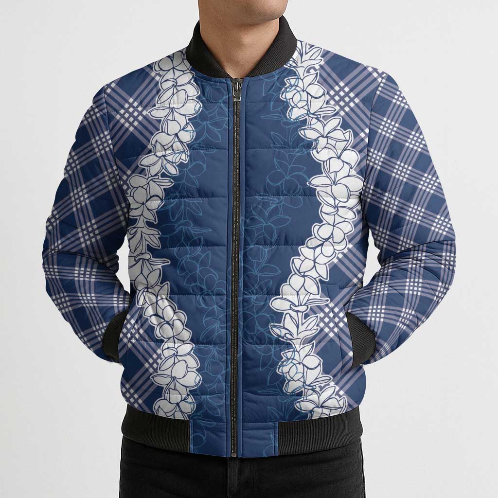 Hawaii Aloha Plumeria Lei Navy Palaka Bomber Puffer Jacket LT7 - Polynesian Pride