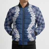 Hawaii Aloha Plumeria Lei Navy Palaka Bomber Puffer Jacket LT7 - Polynesian Pride