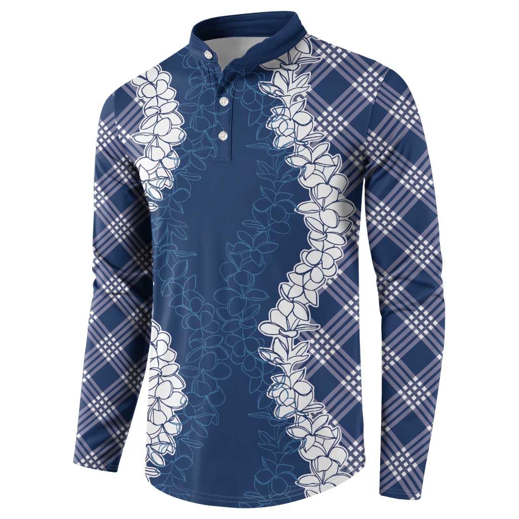 Hawaii Aloha Plumeria Lei Navy Palaka Button Sweatshirt LT7 - Polynesian Pride