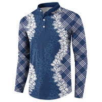 Hawaii Aloha Plumeria Lei Navy Palaka Button Sweatshirt LT7 - Polynesian Pride