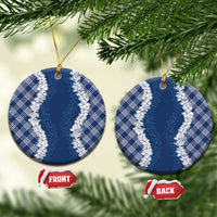 Hawaii Aloha Plumeria Lei Navy Palaka Ceramic Ornament LT7 Circle Navy Blue - Polynesian Pride